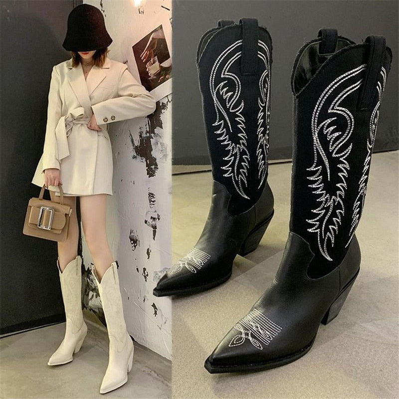 High Heel Leather Women Western Boot