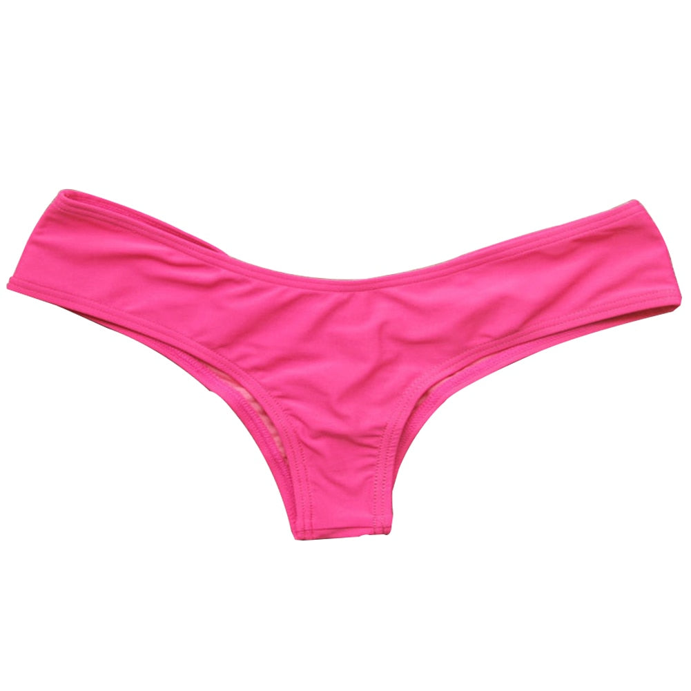 HOT Ruched Solid Color Bikini Bottom Swimwear Thong