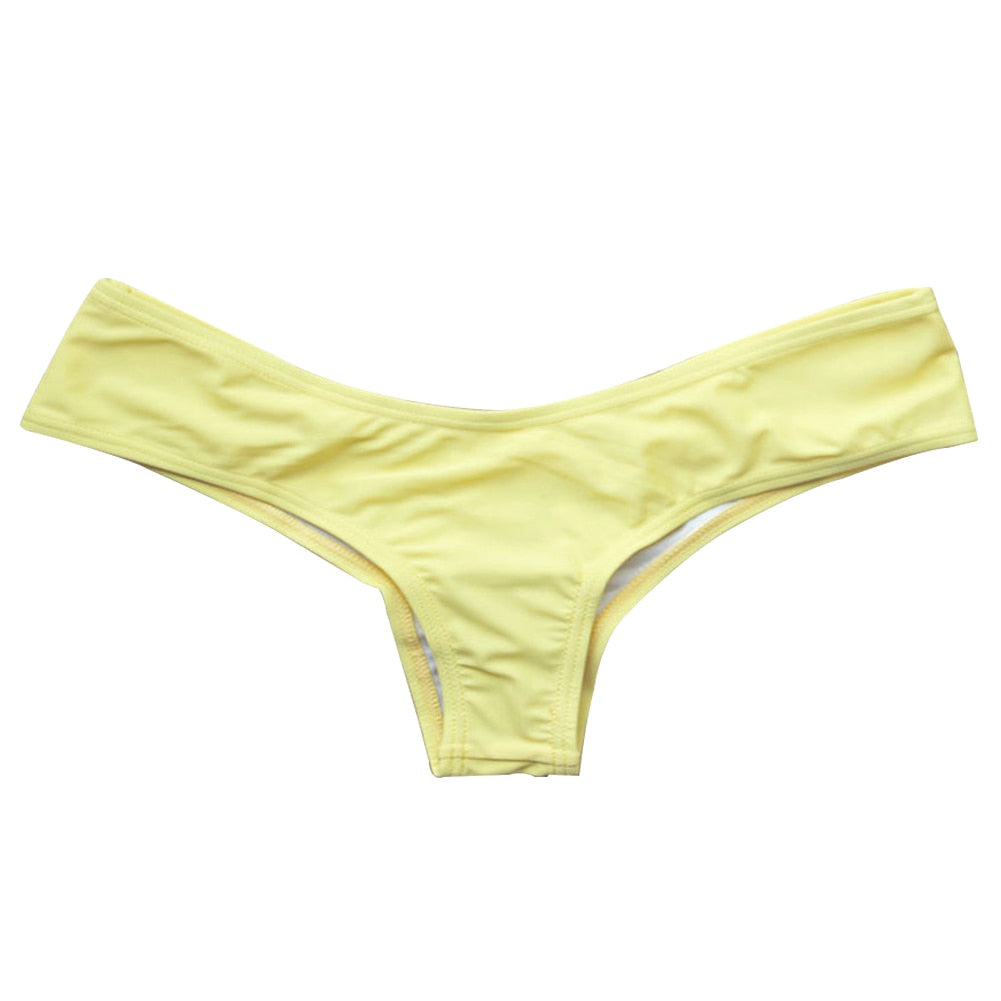 HOT Ruched Solid Color Bikini Bottom Swimwear Thong