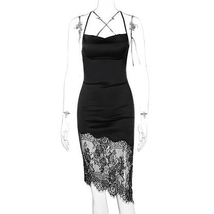 Black Lace Midi Backless Dress