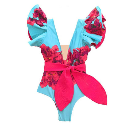 Elegant and Chic Fashion Flower Print One Piece Swimsuit